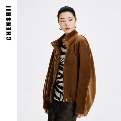 CHENSHII官方 2026秋冬新款时尚设计感立领夹克式羊毛外套女