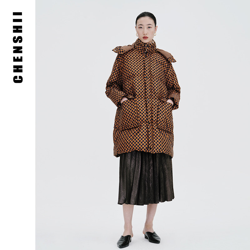 CHENSHII官方 冬季新款宽松印花连帽鹅绒羽绒服女长款,女装/女士精品,羽绒服,淘宝优惠券,粉丝福利购,淘宝优惠卷