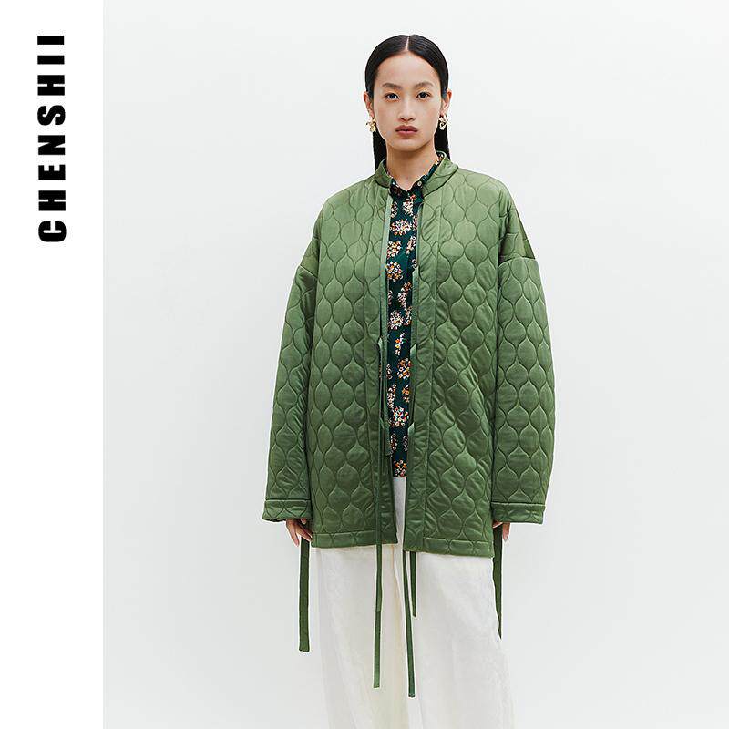 CHENSHII官方2024秋冬新款宽松系带棉服外套女士轻薄冬季棉服