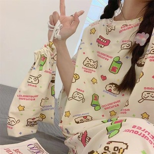短袖 日系in风卡通睡衣女夏季 睡裙女夏天外穿孕妇学生可爱家居服