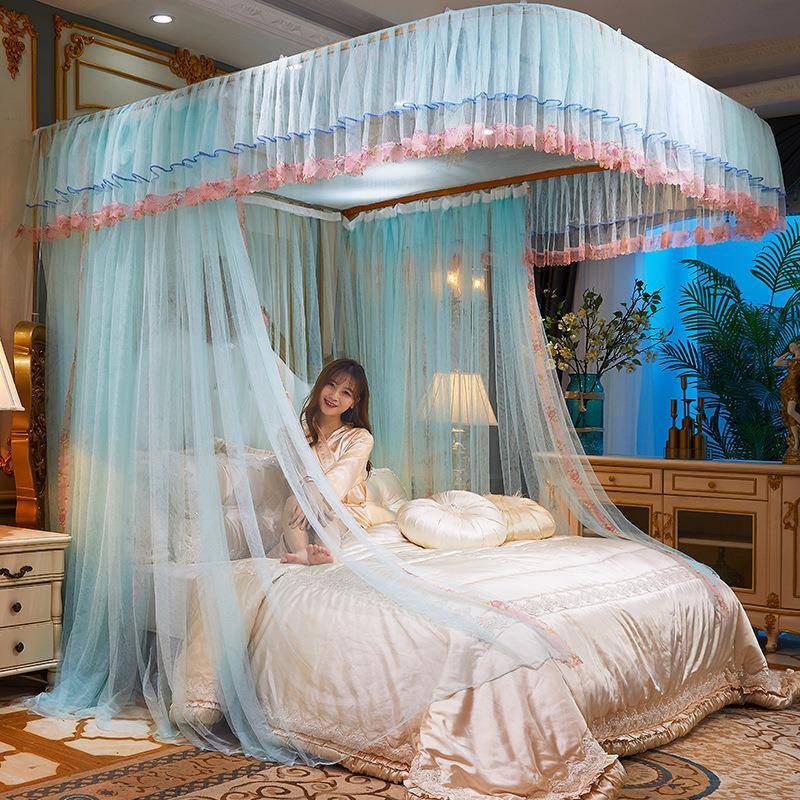 可升降U型拉幕式导轨蚊帐烤漆支架落地式宫廷蚊帐防蚊公主风蚊帐