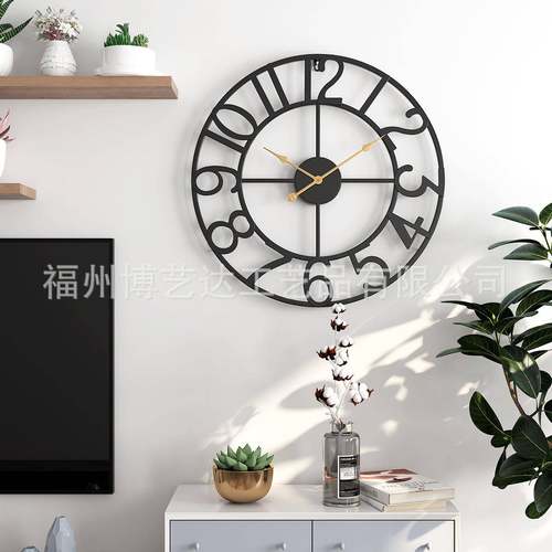 新款创意时尚挂钟客厅家用铁艺数字钟表欧式个性静音装饰壁钟