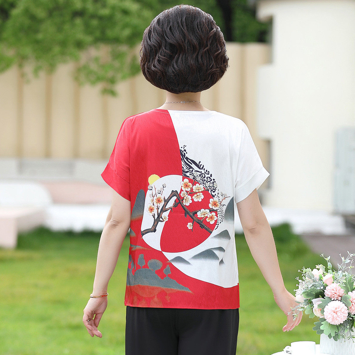 夏款新中式圆领国风短袖上衣+裤子两件套妈妈装中老年亲肤套装,女装/女士精品,时尚套装,淘宝优惠券,粉丝福利购,淘宝优惠卷