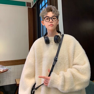 特大码300斤cleanfit毛衣慵懒高级感男秋冬针织衫内搭毛茸茸外套2