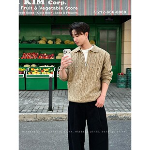 大码300斤美式复古半拉链麻花毛衣男秋冬fitcheck痞帅慵懒针织衫