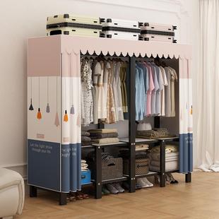 衣帽架家用落地卧室简易挂衣服架免安装折叠布衣柜带防尘罩晾衣架