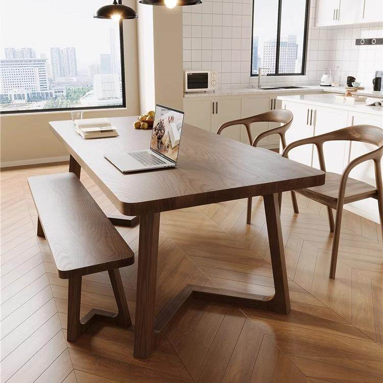 严选现代简约实木餐桌家用日式饭桌实木桌子长条方形实木餐馆餐桌