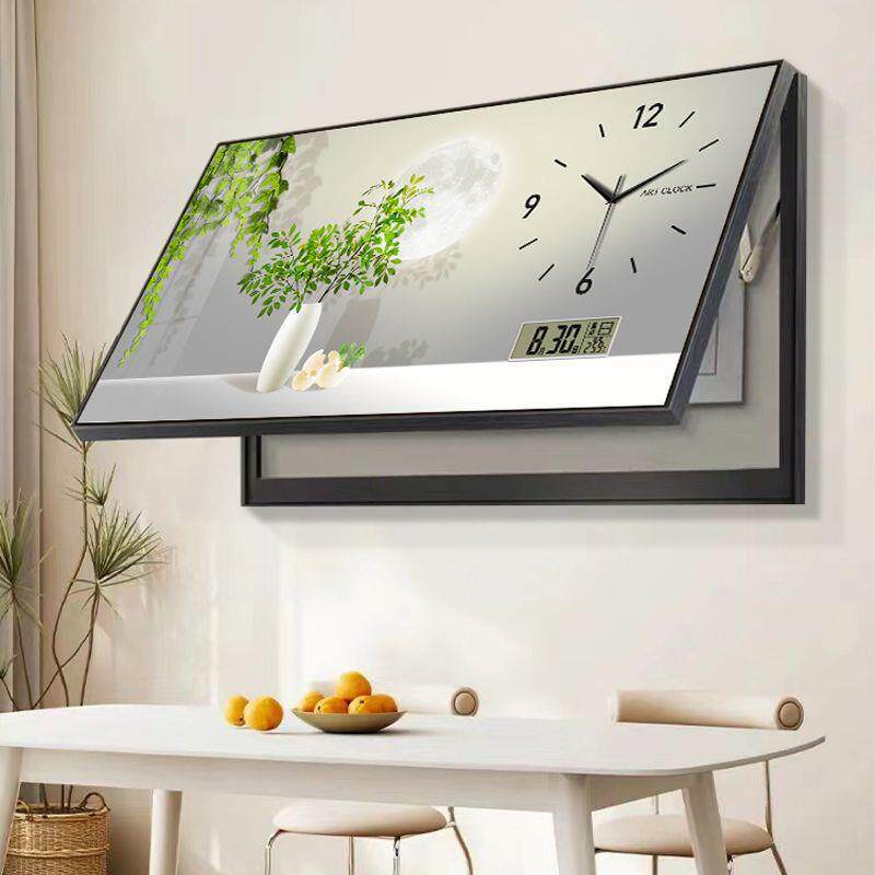 简约绿植万年历大尺寸电表箱装饰画带钟表遮挡配电箱开关时钟挂画