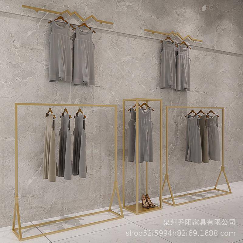 金色铁艺衣服展架服装店落地展示挂衣架现代简约中岛架子服装架