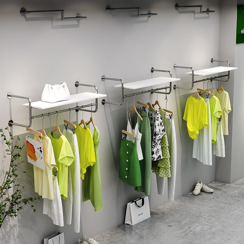 服装店个性女装展示架上墙壁挂式不锈钢拉丝陈列货架侧挂衣杆韩风