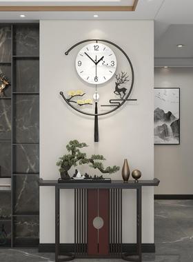 钟表挂钟客厅高级感新中式家用装饰免打孔时钟挂墙现代简约石英钟
