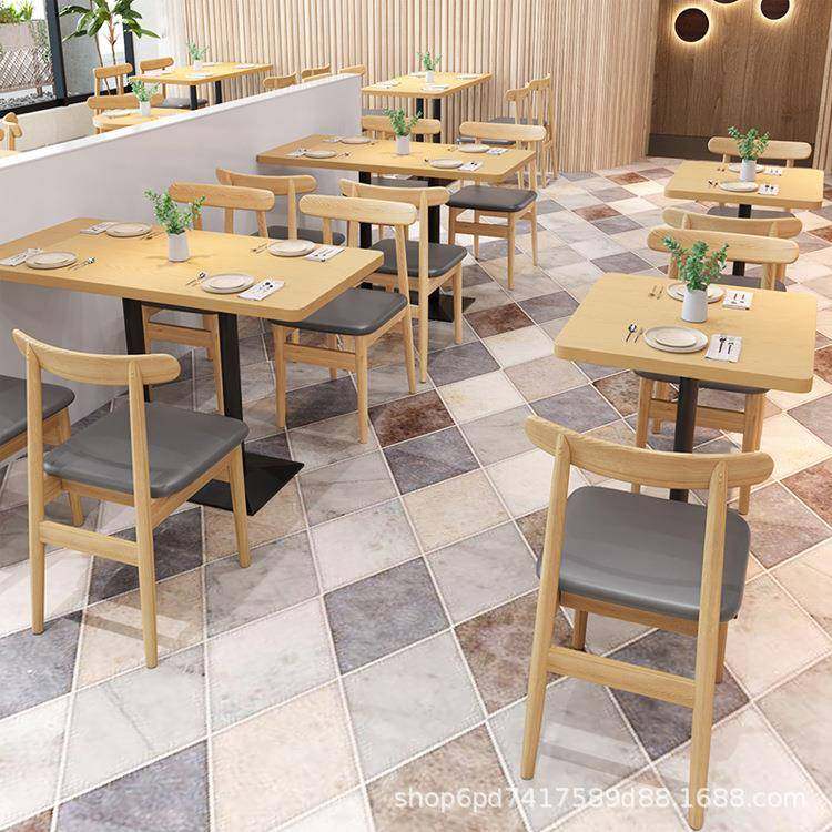 商用快餐店桌椅组合烧烤店面馆连锁奶茶店甜品店卡座沙发实木方桌