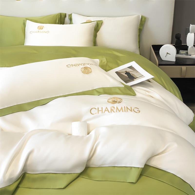 仿真丝四件套北欧水洗床单被罩南通家纺床上用品纯色被套三件套