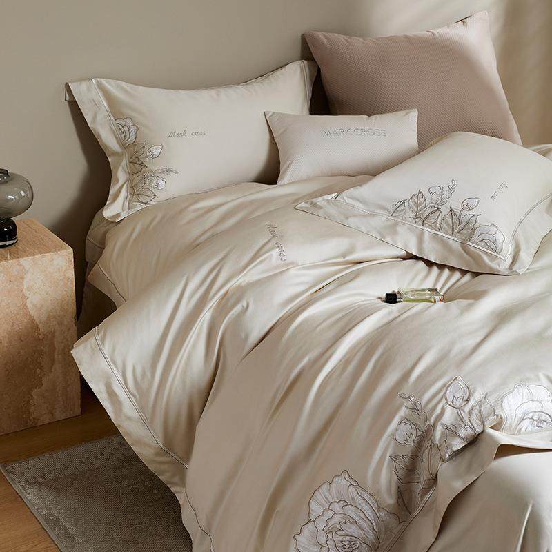 2024秋冬新品轻奢花卉贴布绣全棉四件套100支长绒棉被套床单床品.