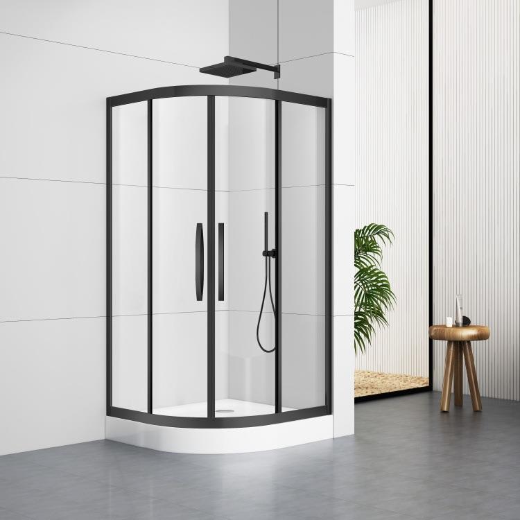 弧形淋浴房哑黑不锈钢扇形玻璃隔断浴室双移门沐浴洗浴房浴室门