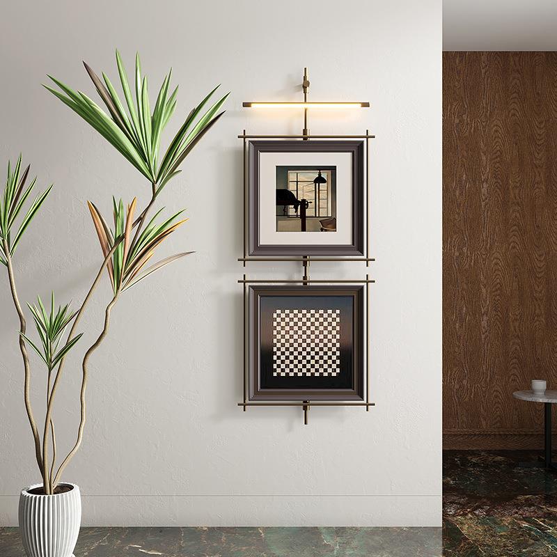 中古风金属墙面装饰画高级感壁饰壁灯玄关客厅沙发背景吊杆发光画