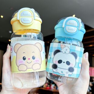 卡通高硼硅玻璃杯可爱双饮水杯带吸管高颜值女生弹盖杯子 2025新款