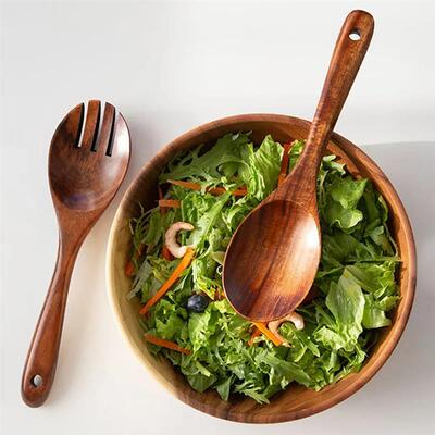 现货2Pcs Dinnerware Set Wooden Large Spoon Fork CutVlery Set