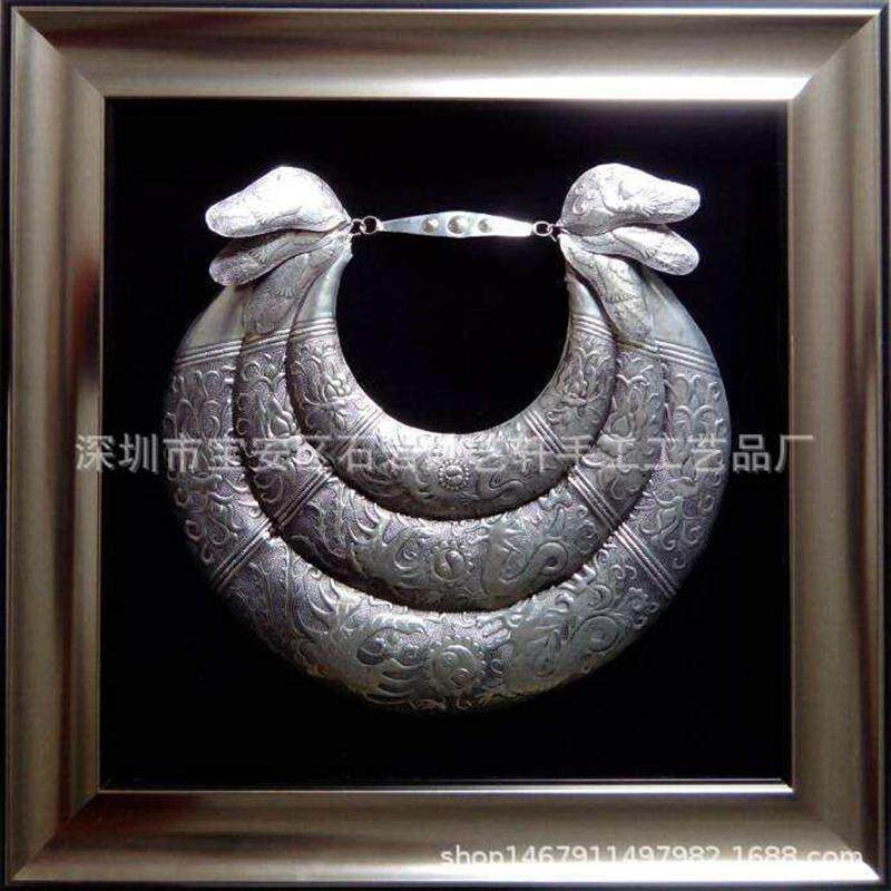 速发客厅现代中式装饰画立体浮雕壁画抽象苗银画简约大气玄关餐厅