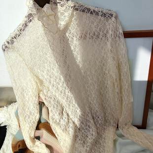 速发蕾丝打底衫款纱内搭洋气冬秋新网黑色性感半高领透明长袖薄纱