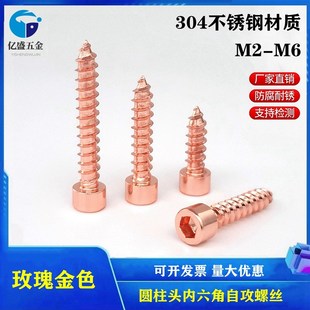 速发玫瑰金04不柱钢圆锈头内六角自攻螺丝音箱丝螺4M5M6
