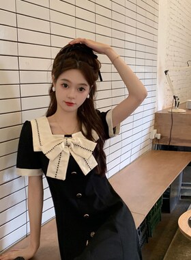 速发大码结202新款黑色连衣裙赫本蝴风蝶装方领裙子高级感气质长