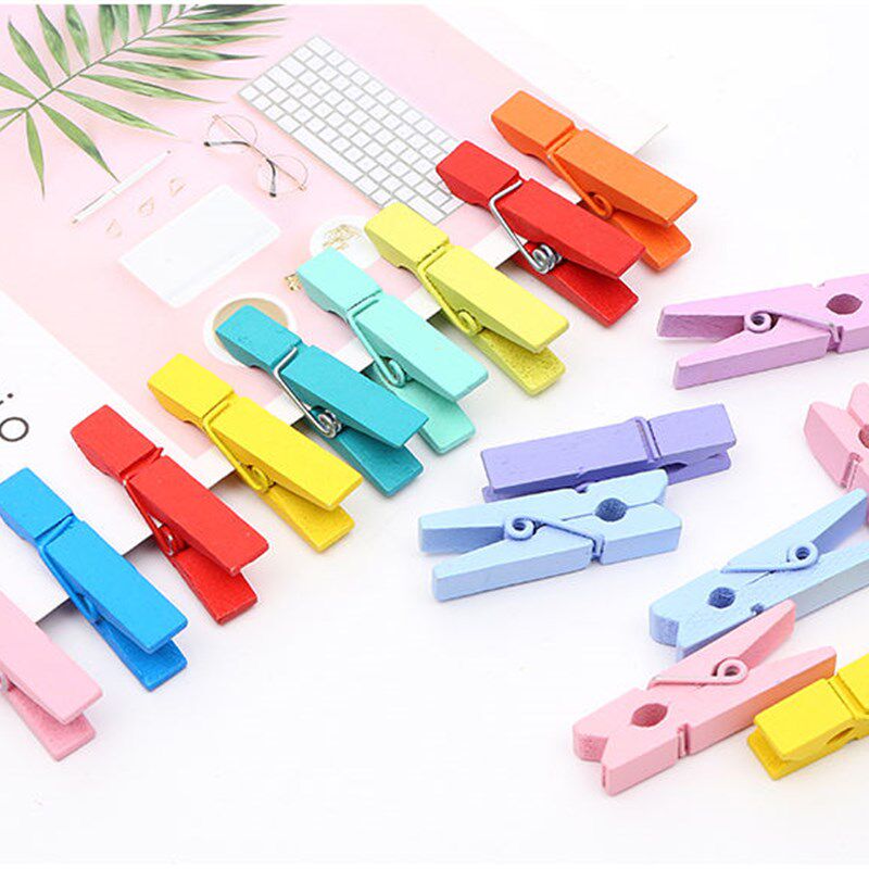 速发彩色小木夹子夹照片小夹 木夹子 照片墙麻绳 留言夹