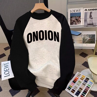 速发春季薄款插外大码拼色套肩袖遮肉卫衣潮休闲风百搭上衣