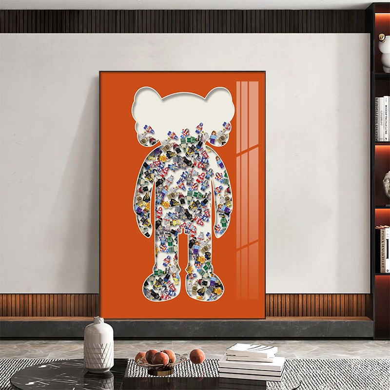 速发KAWS简约个性创意挂画晶瓷壁画客厅落地画玄关竖版装饰画