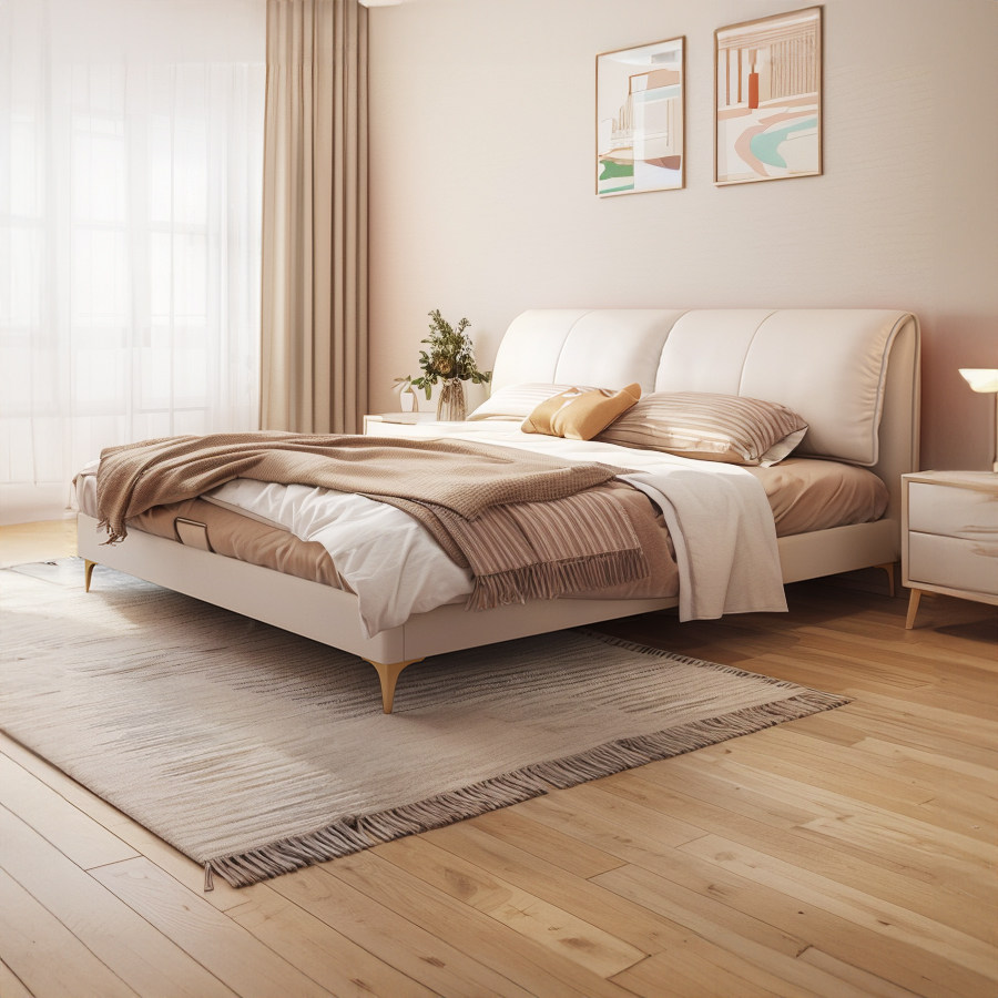 吉斯家具大象耳朵真皮床双人现代简约主卧北欧皮床奶油风少女轻奢