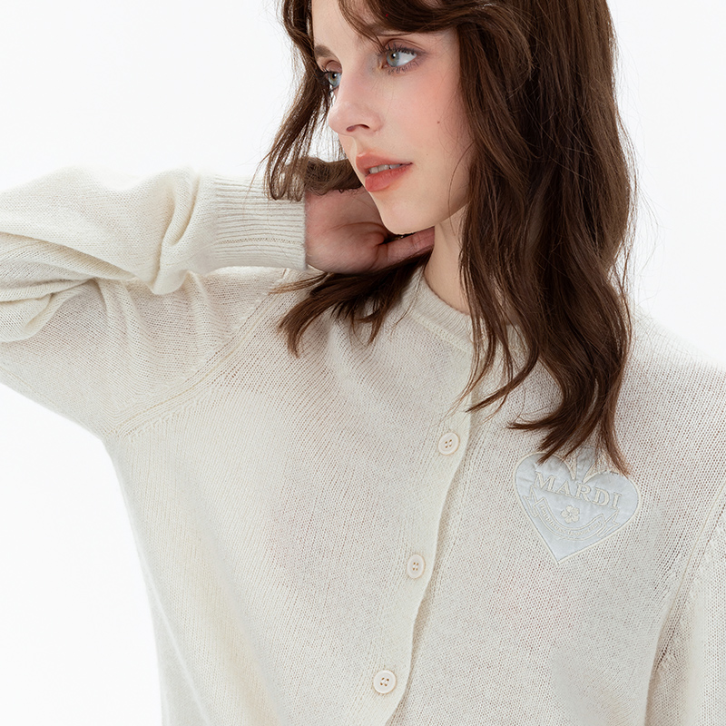 Mardi桃心针织刺绣开衫绵羊毛上衣修身显瘦气质百搭春秋新款毛衣