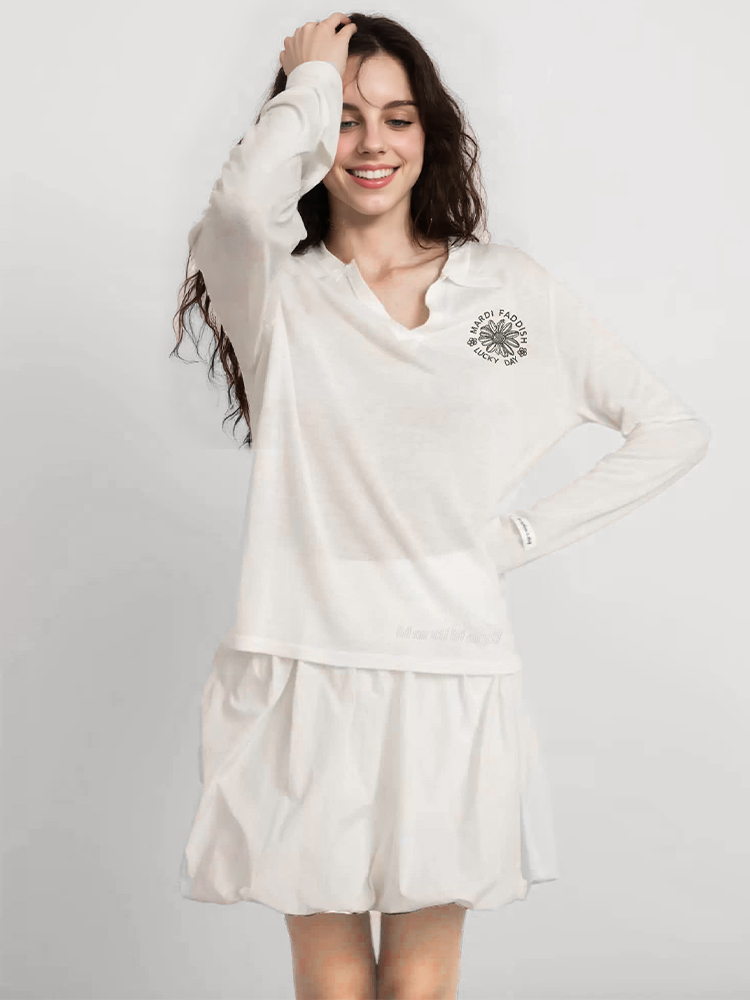 Mardi韩式女装时尚百搭休闲长袖t恤25春秋季新款针织绣花上衣