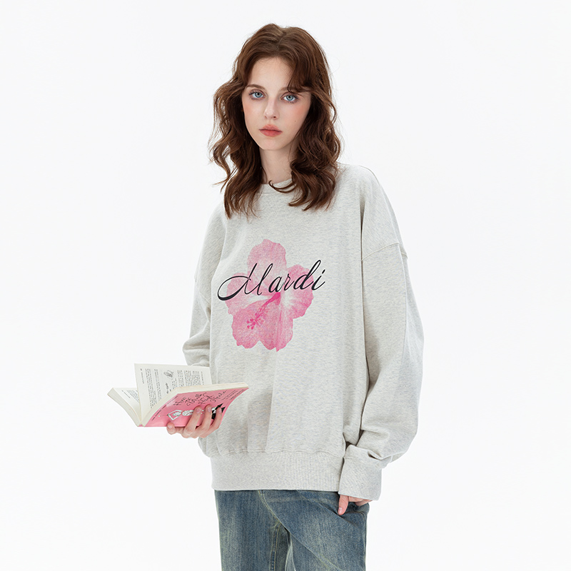 Mardi春秋2024新款水墨花圆领套头休闲卫衣韩系百搭宽松潮牌上衣
