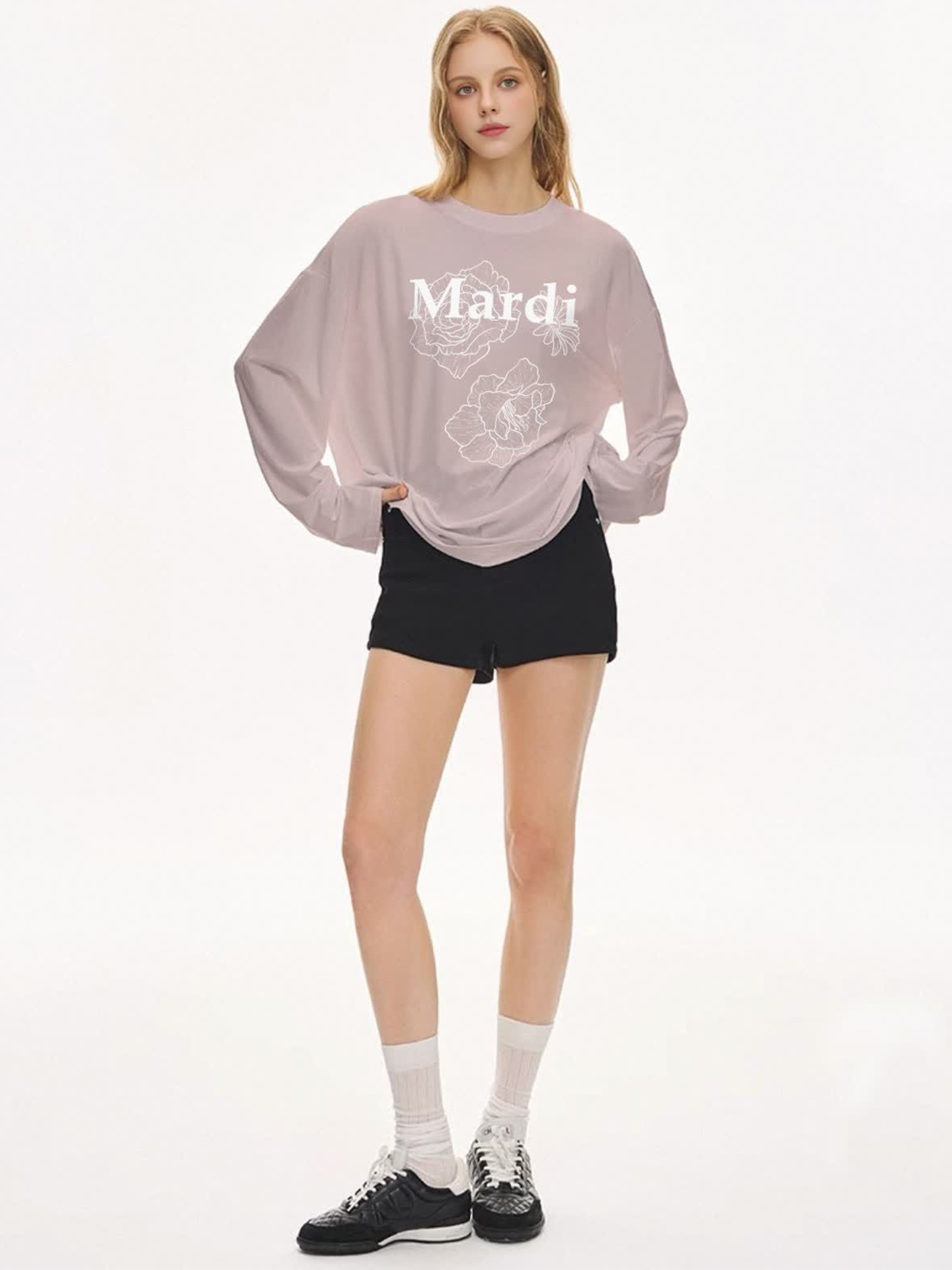 Mardi小众设计印花天丝休闲t恤25春夏新款可访问的豪华底长袖上衣