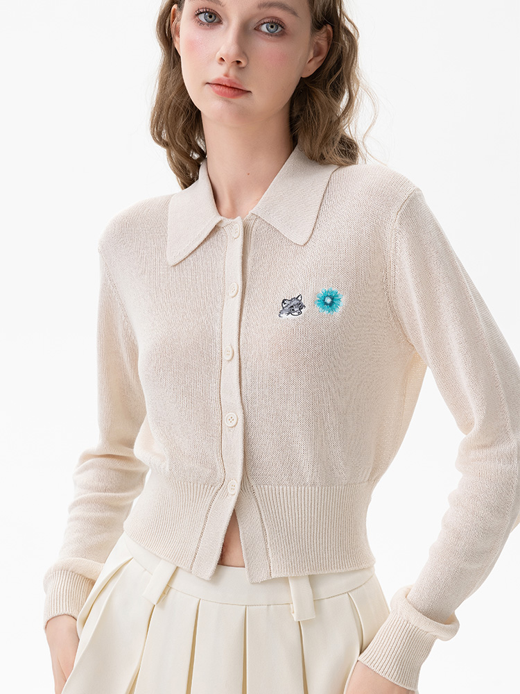 Mardi韩系莫代尔针织开衫2025春夏新款卡通刺绣休闲薄款外套上衣