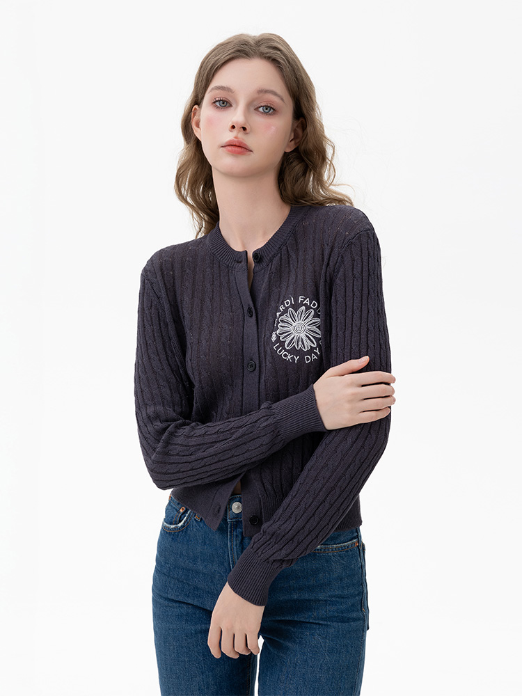 Mardi春夏25新款莫代尔针织开衫女乌梅黑轻薄显瘦打底衫上衣外套