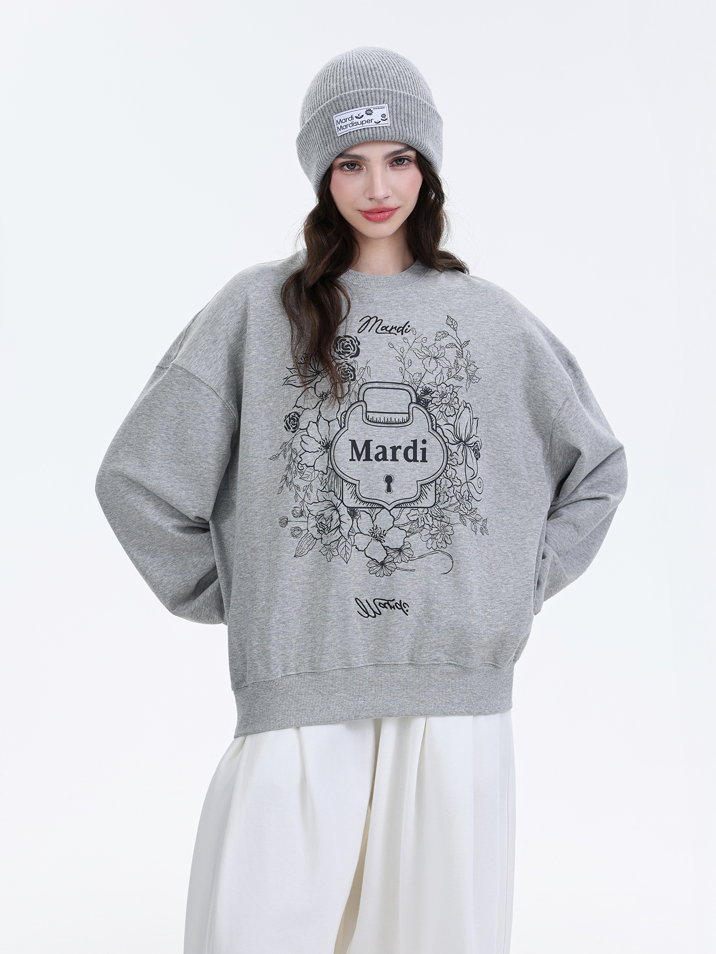 Mardi韩系经典圆领印花休闲卫衣25秋冬季新款宽松设计感长袖上衣