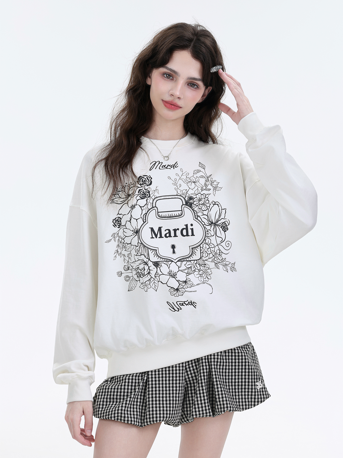 Mardi韩系经典圆领印花休闲卫衣25秋冬季新款设计感套头长袖上衣