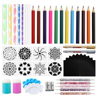 曼陀罗件工具50NNI彩套装色铅笔绘画模板手指印章卡纸亚克力棒