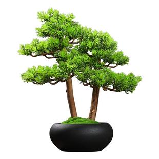 仿真迎客松盆景小花摆件厅客桌面2021056假崖柏树盆栽松新中式造