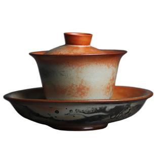 长泡石志野烧火釉三柴才GW盖碗窑变纹理功夫茶宽道复古粗陶口茶碗