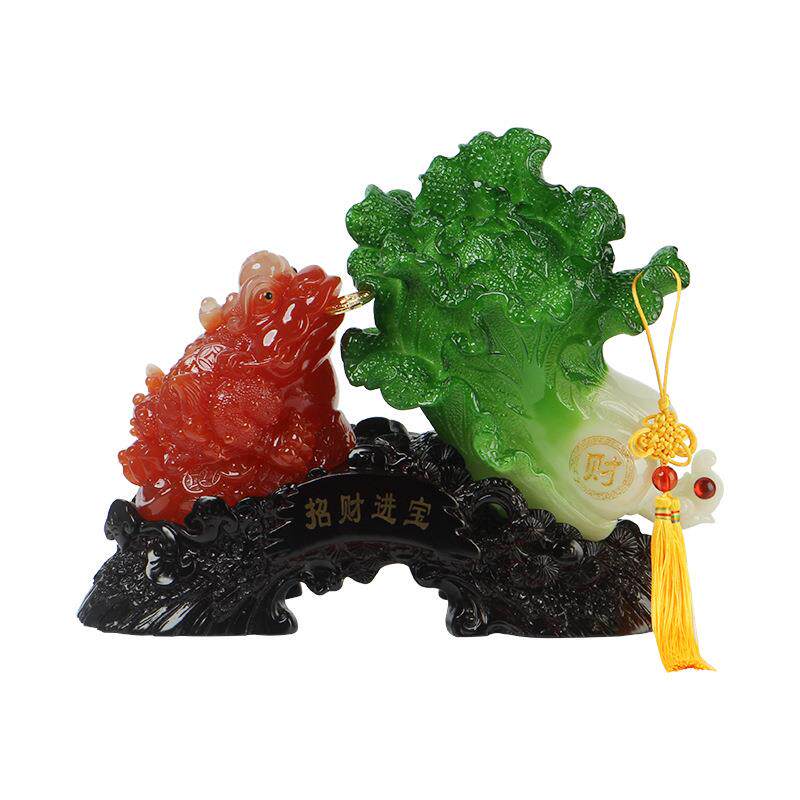大号金蟾招财玉白菜摆件百财如意树脂工艺品家居装饰品开业礼品