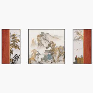 玉楼金阁新中式QZ202205代客厅背景墙装饰古建筑风景壁画画山国水