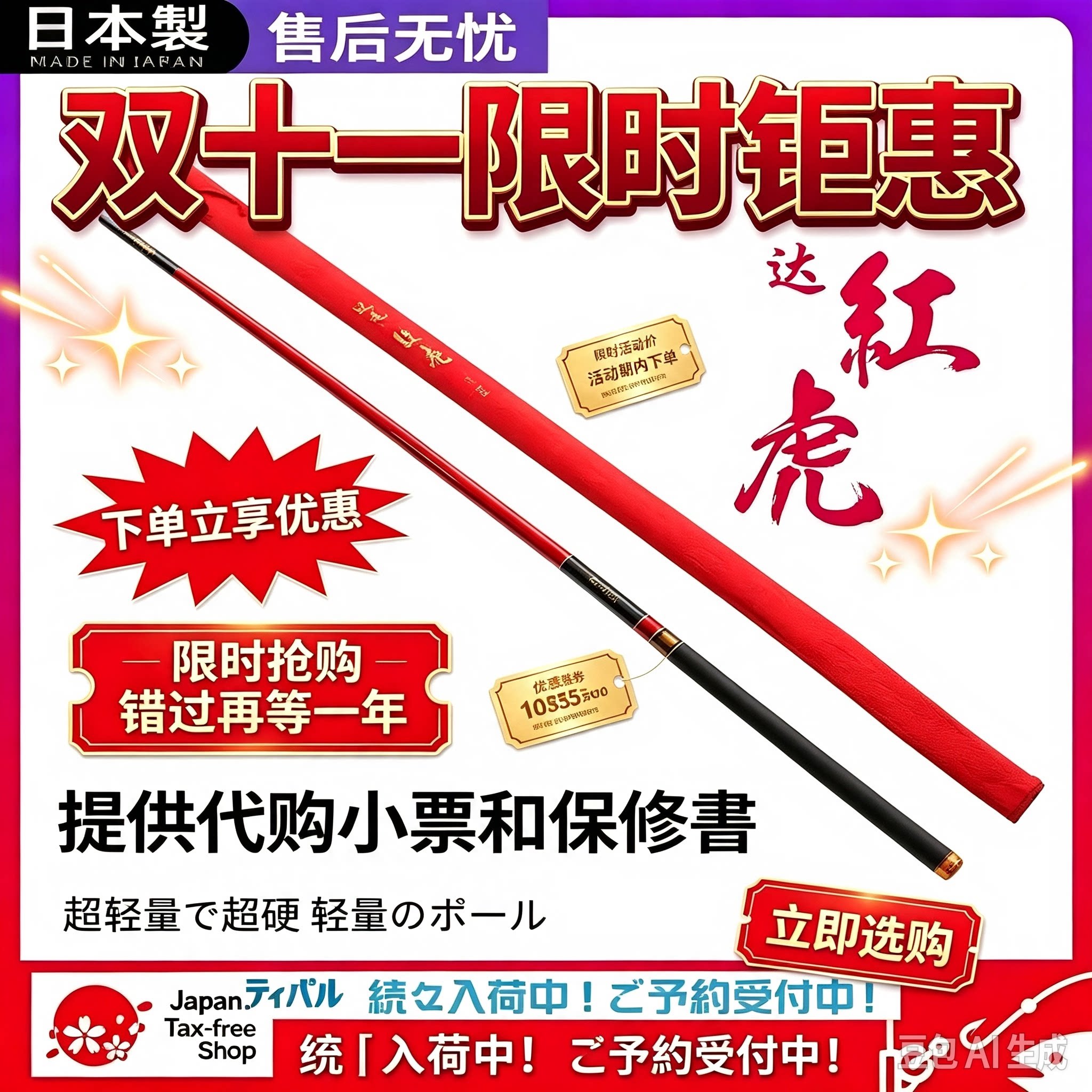 正品日本高碳素达瓦红虎鱼竿超轻28调超硬19调鲤鱼杆6h黑坑台钓竿