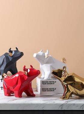 新中式轻奢动物牛造型陶瓷工艺品摆件家居样板房酒店会所软装饰品
