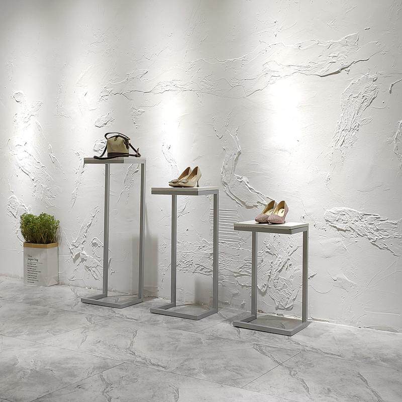 服装店展示架落地银色橱窗高低鞋包陈列架中岛柜装饰展示台流水台