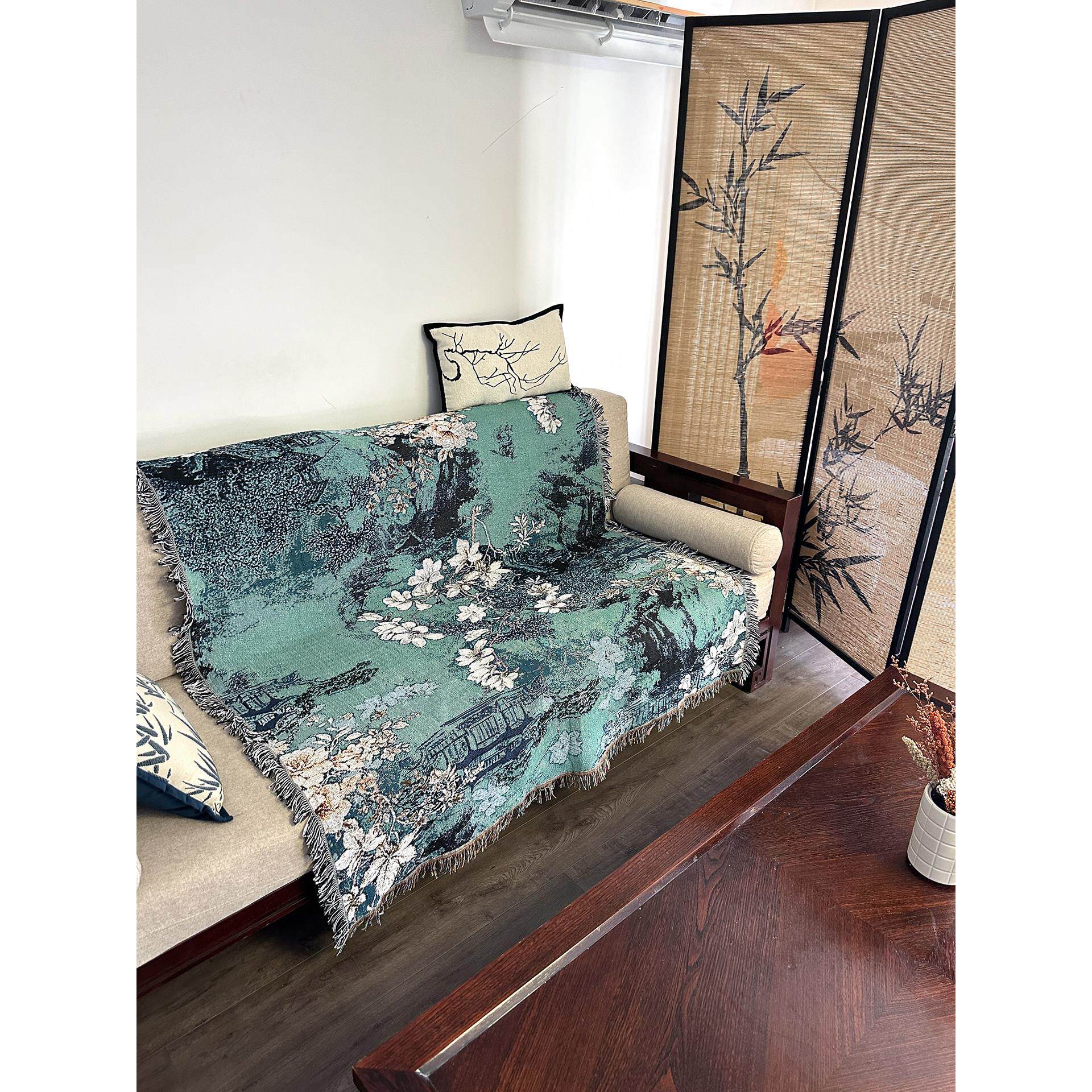 中式花卉装饰挂毯编织沙发毯单人盖毯床头墙面壁毯艺术桌布盖巾