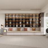 现代简约风沙发书柜一体带玻璃门书架背景收纳柜客厅墙柜组合定制