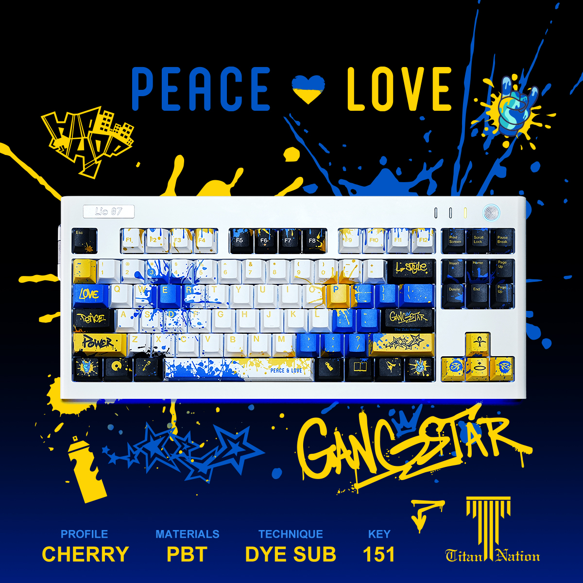 泰坦国度PEACE&LOVE主题键帽151键PBT原厂高度街头涂鸦风键盘键帽