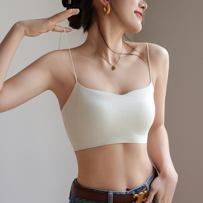 夏季冰丝抹胸小吊带背心女内搭可外穿带胸垫一体美背文胸打底上衣